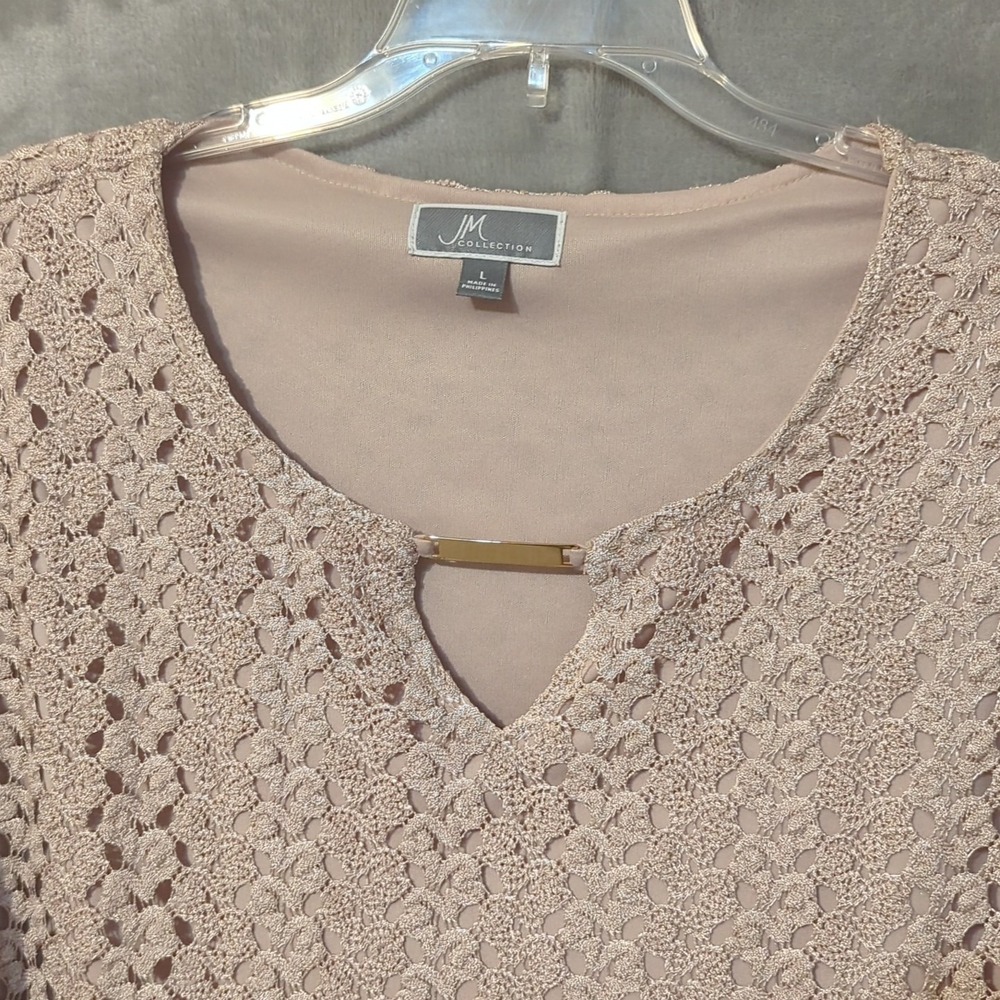 Ladies Large JM Collection Layered Lace Top 3/4‎ Sleeves w/Built In Liner